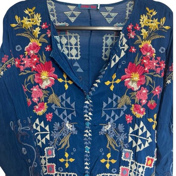 Johnny Was Navy Floral Embroidered Top - Picture 7 of 15